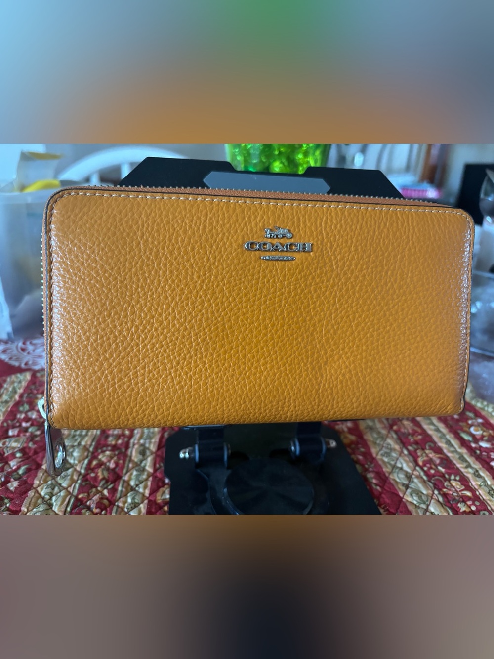 Coach Pebbled Leather Zip Wallet in Mustard